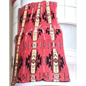 New Bright Red 50x60 Southwest Aztec Fleece Throw Gift Blanket Reversible Native